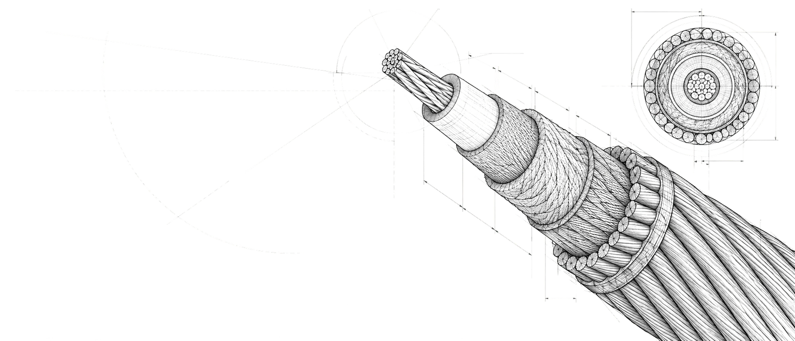 Cutaway line drawing of an armoured telegraph cable