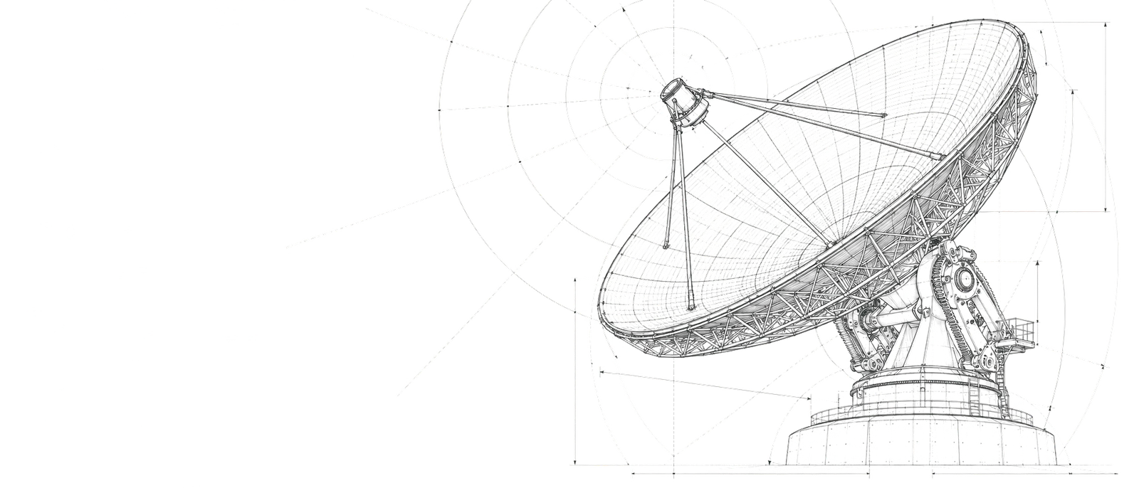 Line drawing of a satellite communications dish
