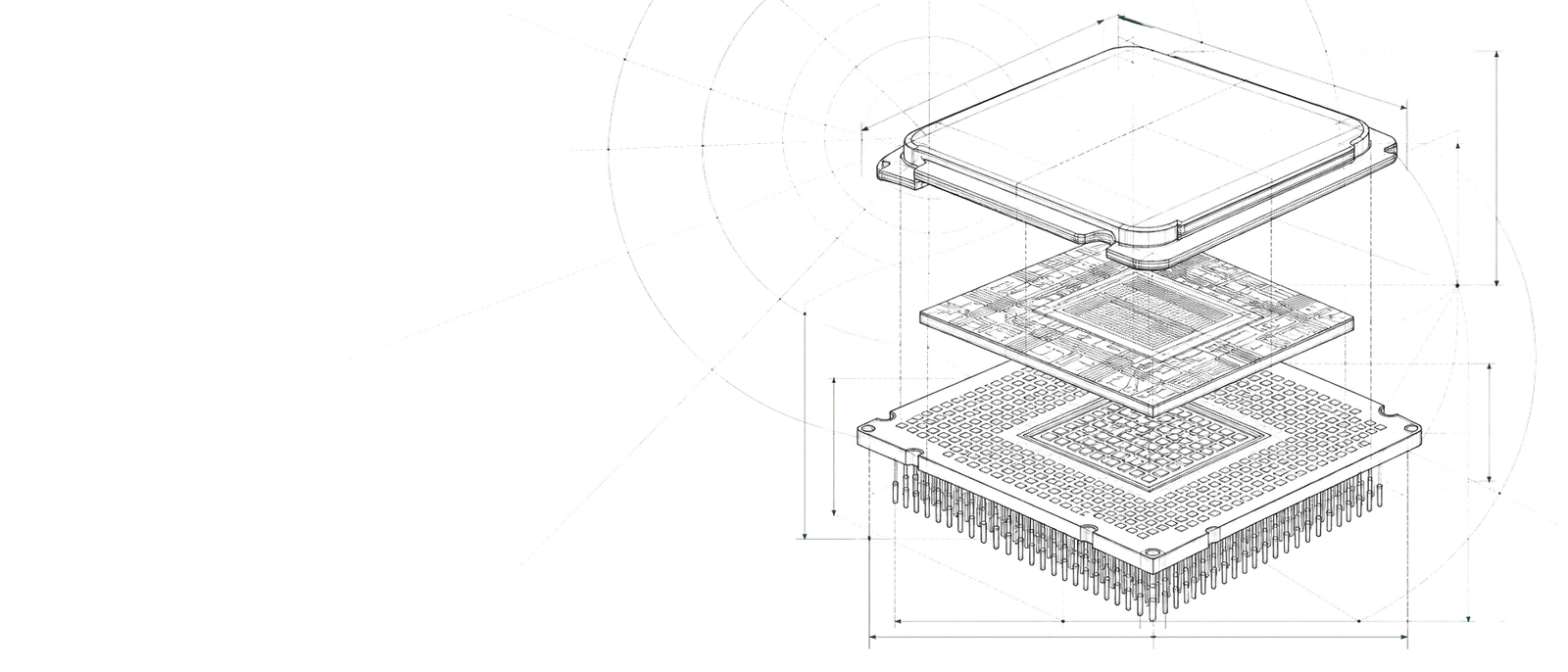 Exploded line drawing of a computer processor